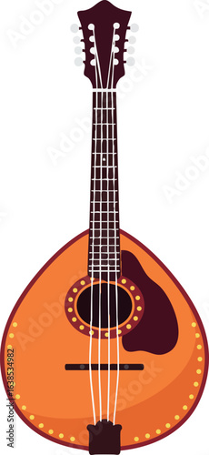 Mandolin stringed musical instrument orange and brown vector illustration 