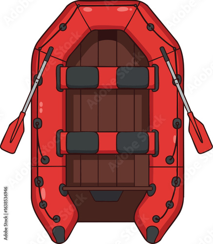 Red Inflatable Raft with Paddles Top View Illustration Vector 