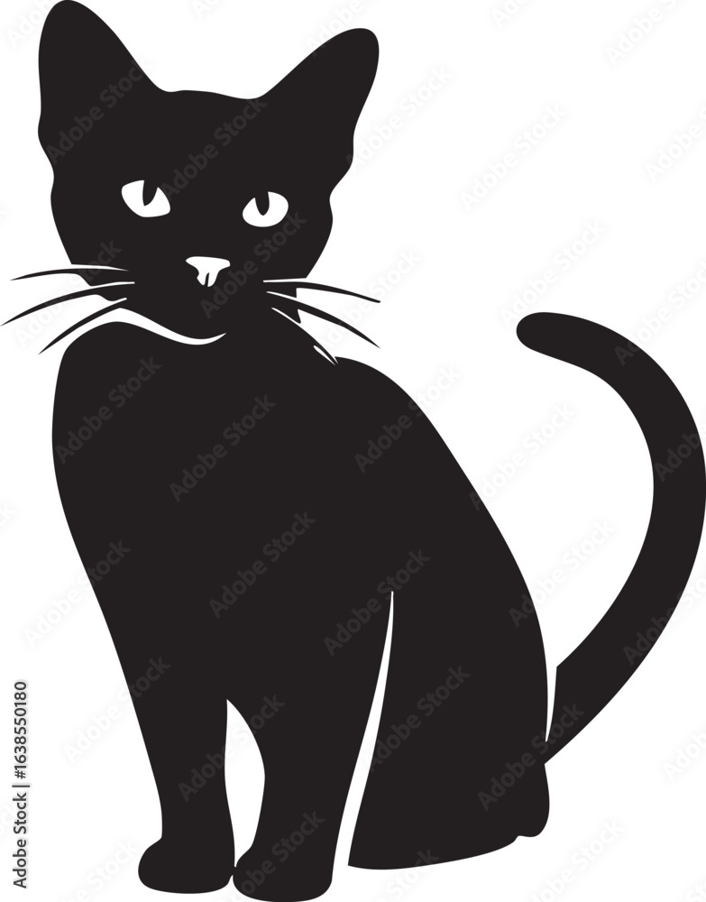 Fototapeta premium Black cat sitting elegantly in silhouette