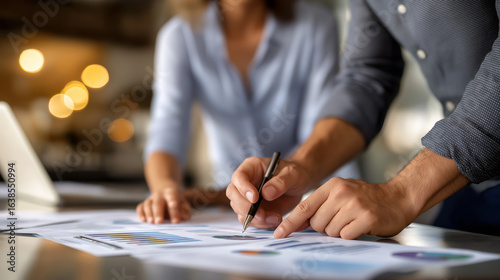 Professional Meeting with Colleagues Discussing Charts in Conference Room