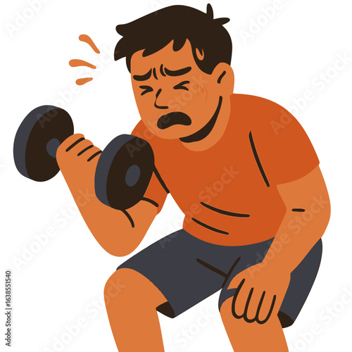 Man lifting dumbbell in warm tones cartoon style