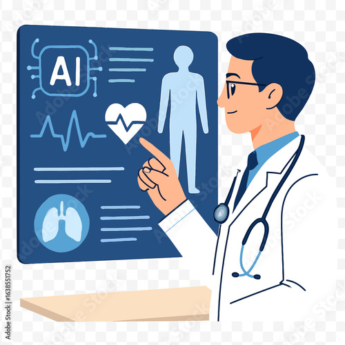 Medical professional interacting with ai technology interface in healthcare setting