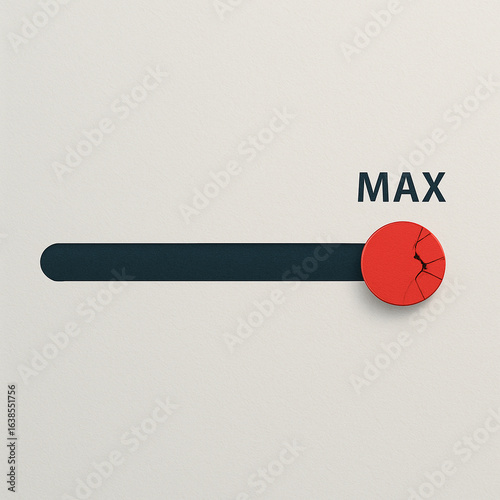 Cracked red maximum level indicator symbolizing overload