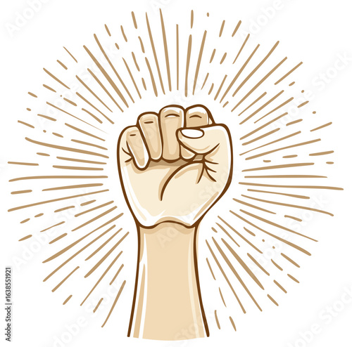 Raised Fists Symbolizing Power and Revolution Radiating Energy