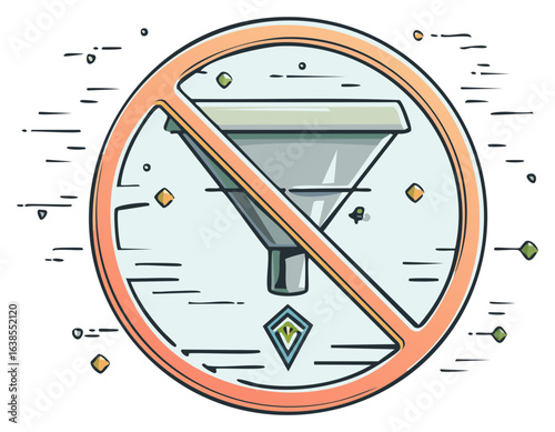 No funnel sign vector illustration. Anti sales marketing funnel and no filter icon.