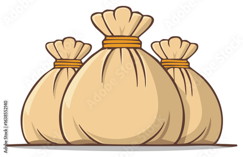 Sacks of Fortune Comic Style Illustration Three Bags of Money Wealth Assets