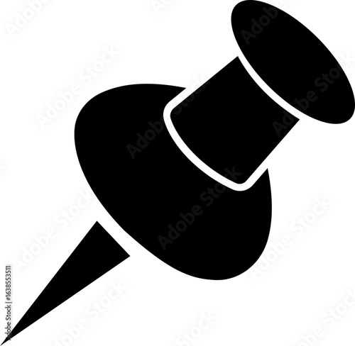 Push Pin Vector Silhouette Icon. Push Pin Icon Perfect for Office Supplies Stationary Design Projects, Isolated on Transparent Background.