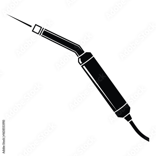 Black and white plasma cutter torch icon, industrial metal cutting tool silhouette for welding, fabrication, and precision cutting in construction and manufacturing vector illustration