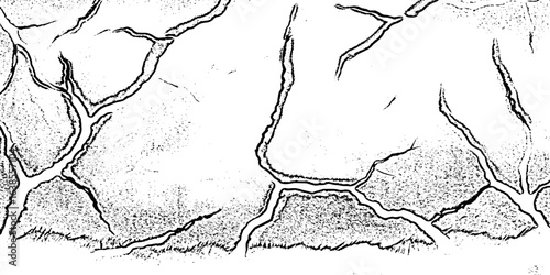  black and white featuring a network of cracks or fissures across a surface texture  creating an abstract and aged feel.