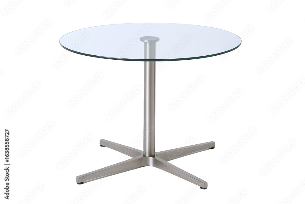 Modern Round Glass Top Bistro Table with Brushed Metal Pedestal Base and Starburst Legs Modern Round Glass Top Bistro Table with Brushed Metal Pedestal Base and Starburst Legs