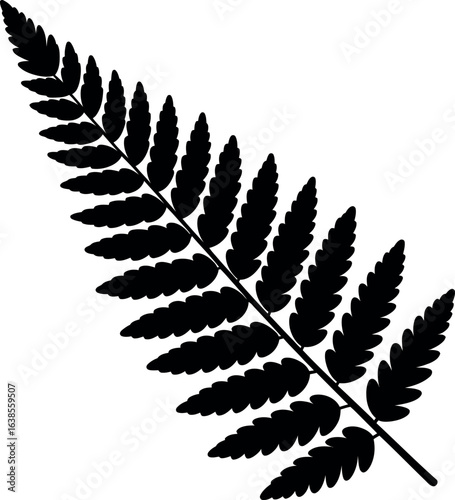Black silhouette of a single fern frond on a white background