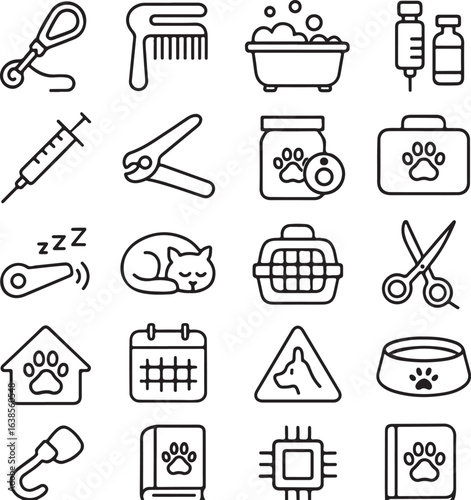 Wallpaper Mural Collection of veterinary and pet care icons representing medical supplies and animal services Torontodigital.ca