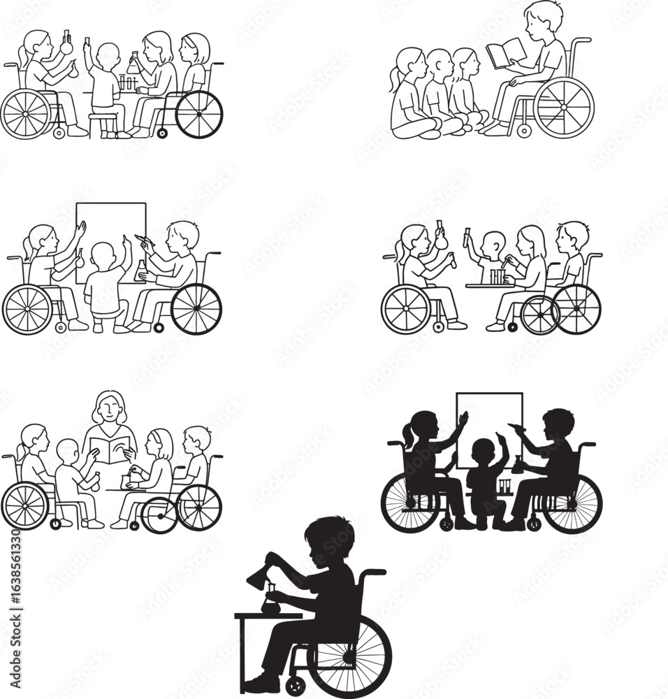 Obraz premium Diverse group of people in wheelchairs participating in an outdoor activity together