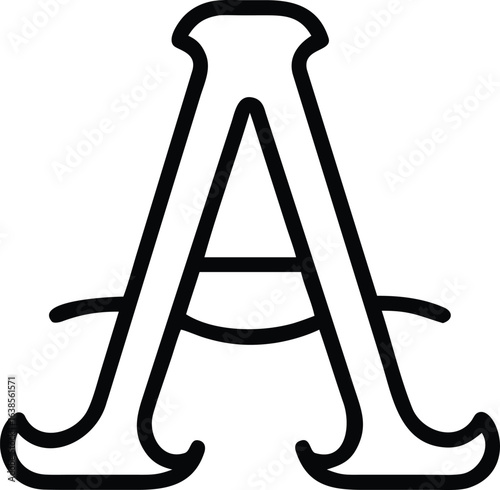 Black outline letter A with decorative serifs and curved crossbar alphabet character