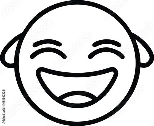 Black outline of a laughing face emoji with closed eyes smile happy
