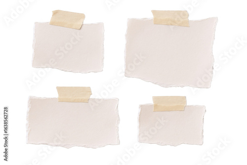 Wallpaper Mural Four Torn Paper Notes with Beige Adhesive Tape Attached, Isolated on Transparent Background for Design Elements Torontodigital.ca