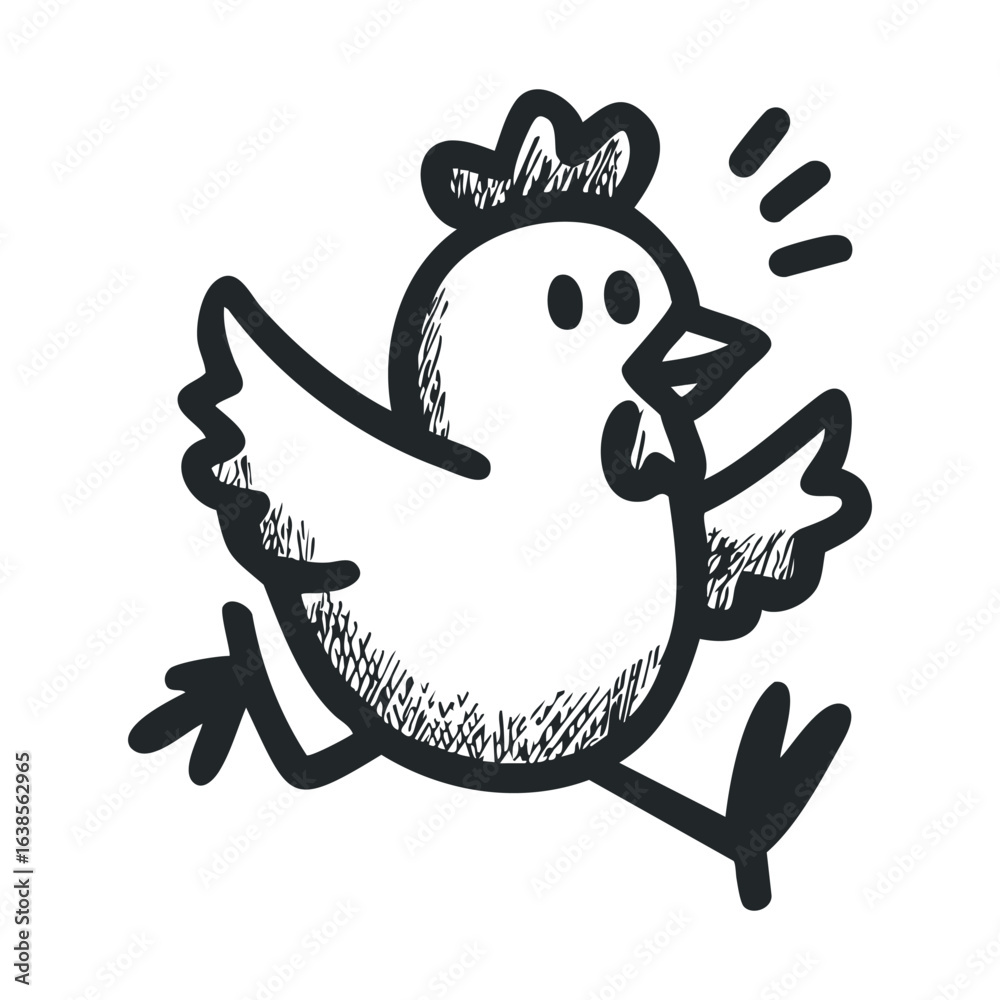 Obraz premium Hand-drawn cartoon chicken running with outstretched wings