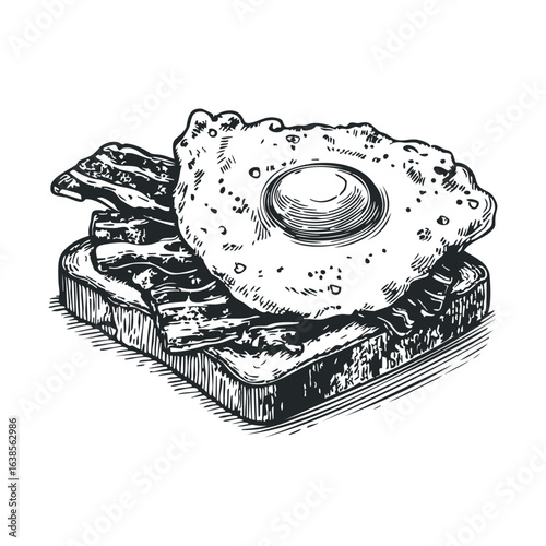 Sketch of fried egg and bacon on toast