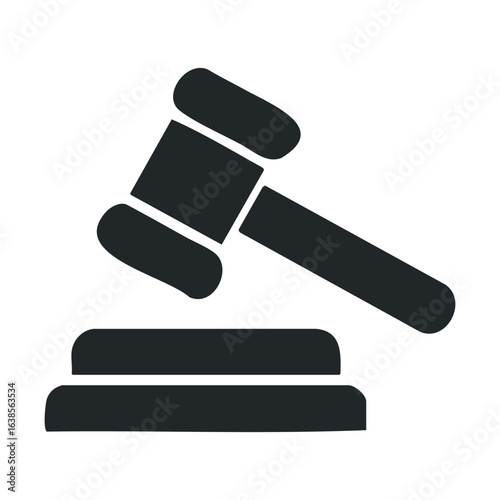 Minimalistic black and white gavel illustration on white background