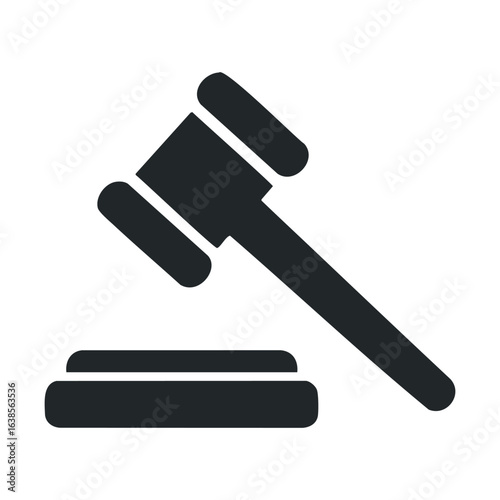 Black gavel icon on white background symbolizing legal authority
