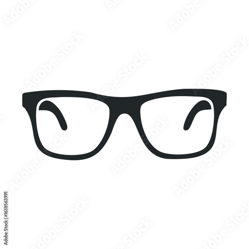 Black square eyeglasses with clear lenses on white background