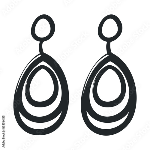 Elegant minimalist black teardrop earrings design on white background