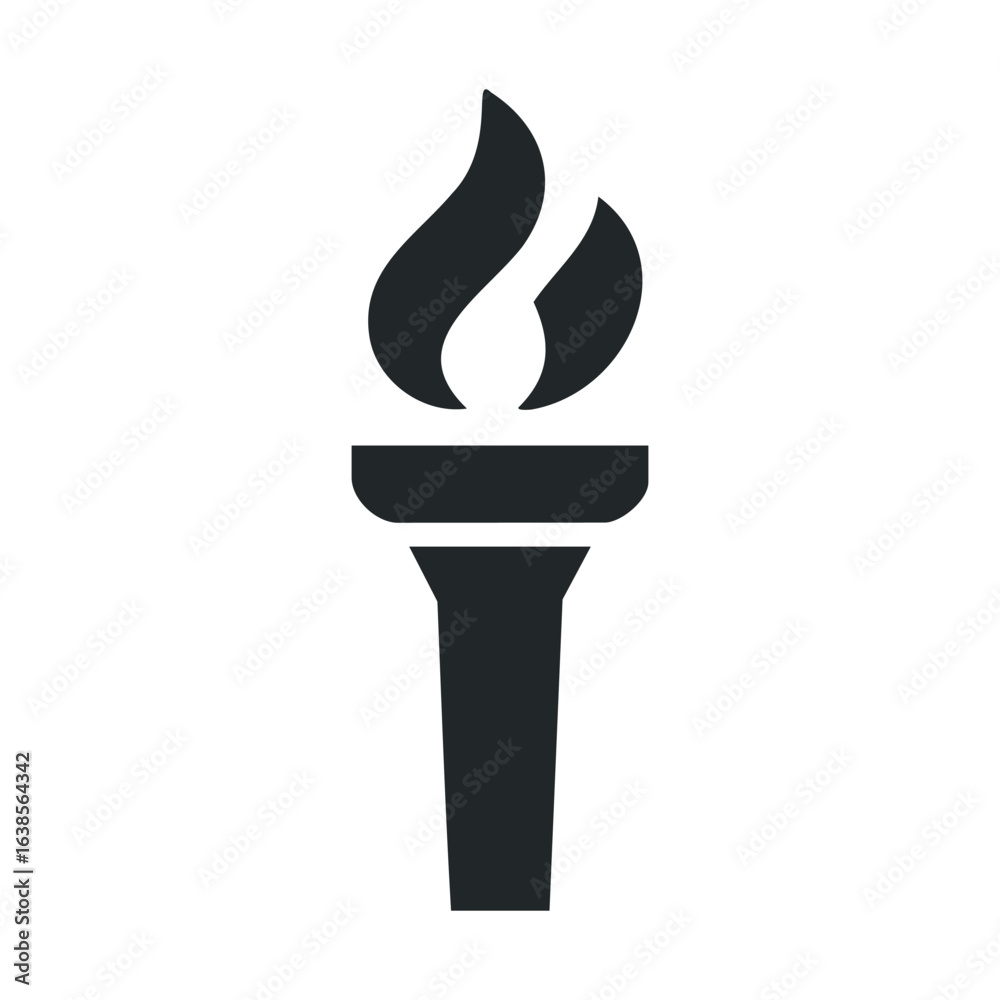 Minimalist black torch icon with flame on white background