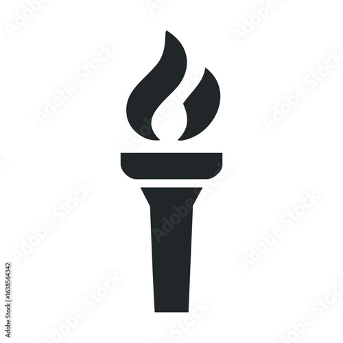 Minimalist black torch icon with flame on white background