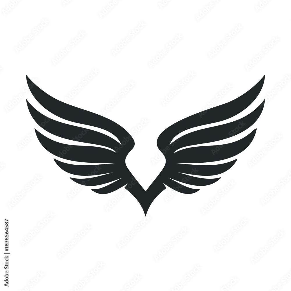 Fototapeta premium Minimalist black wings logo design on white background