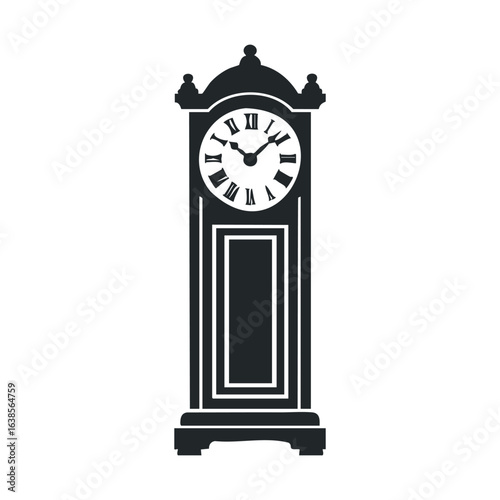 Vintage grandfather clock silhouette with roman numerals