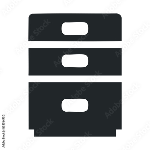 Black three-drawer filing cabinet icon in minimalist style
