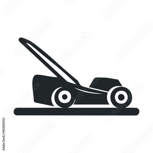 Silhouette of modern electric lawn mower icon on white background