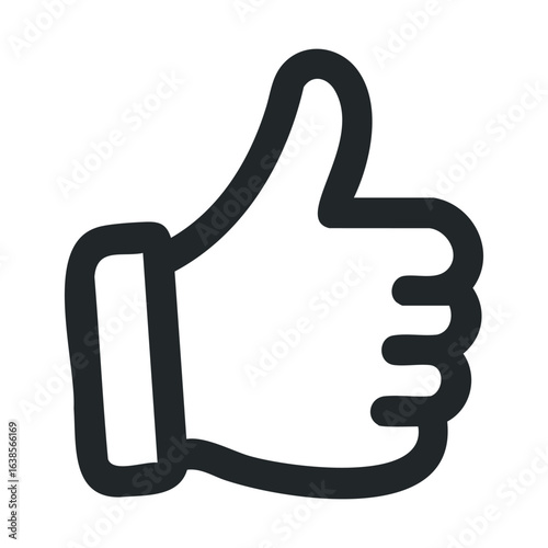 Black and white thumbs up icon depicting approval gesture