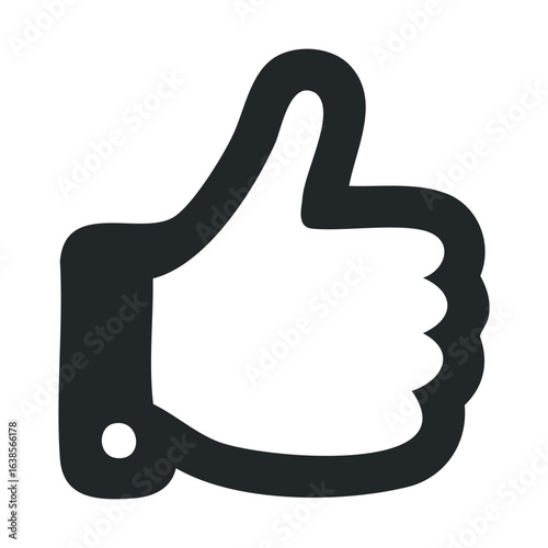 Simple black and white thumbs up graphic icon symbolizing approval