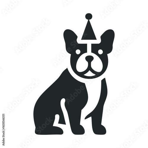 French bulldog silhouette with party hat - minimalist icon design