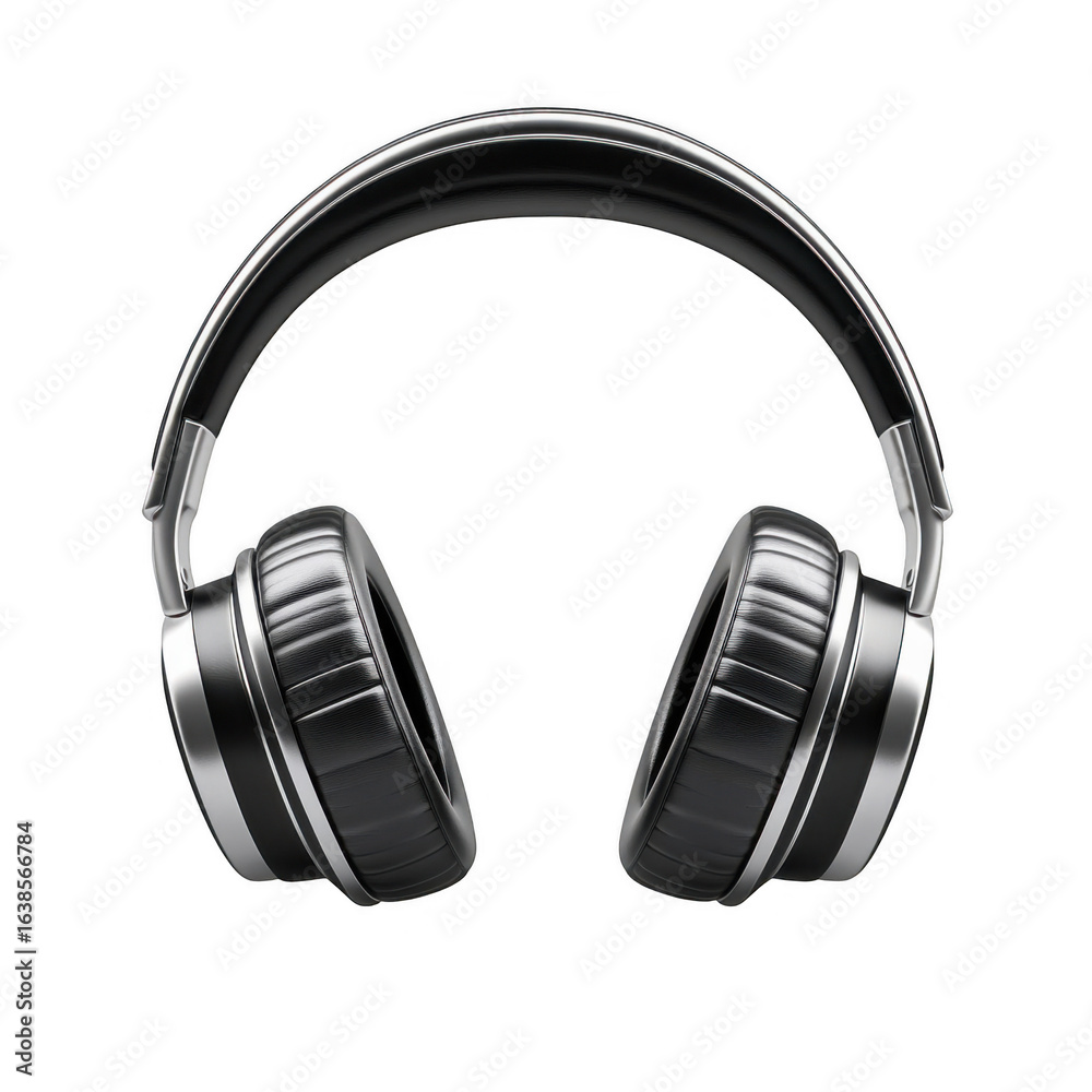 Sleek black and silver headphones isolated on black background a stylish audio listening device Sleek black and silver headphones isolated on black background a stylish audio listening device