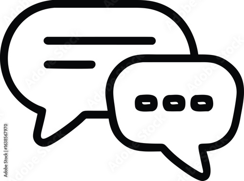 Two black speech bubbles with text and ellipses icons chat message