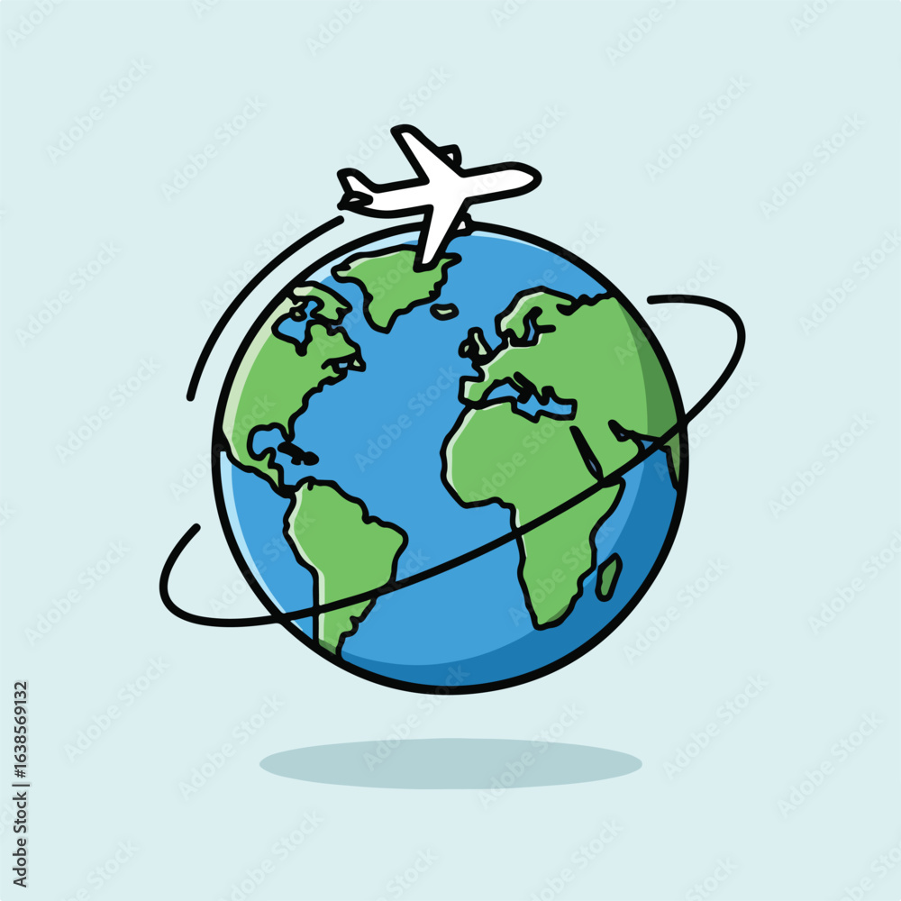 Fototapeta premium Airplane flying around the planet earth globe