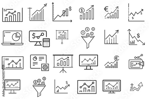 Charts and graphs icon set for blogs, websites, clipart, analytics, business, infographics, educational and awareness materials, presentations