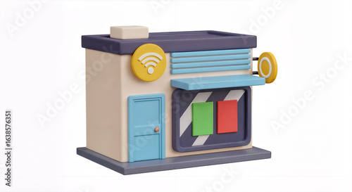 3D Render of a Small Business with Wi-Fi Symbol