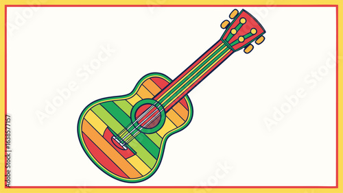 Acoustic Guitar With Rainbow Stripes And Yellow Border musical instrument music