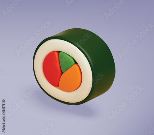 Sushi Roll 3D icon Rendering. 3D Minimalist Japanese Food Illustration
