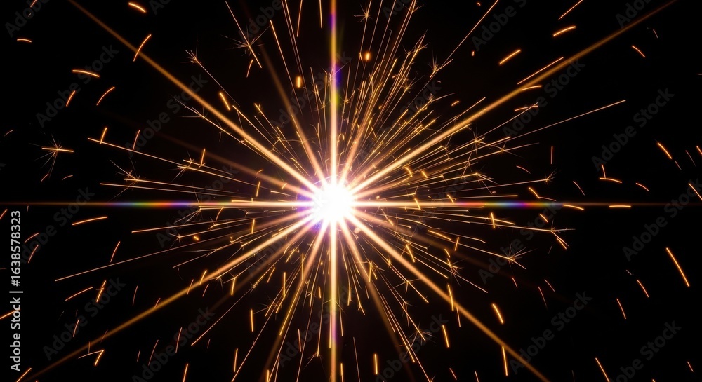 Obraz premium Explosive Burst of Golden Light Streaks Against Black Background