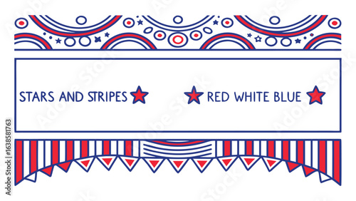 Red White Blue Stars Stripes Decorative Borders and Text Frame patriotic