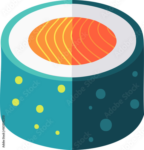 Sushi roll with salmon filling, flat design illustration
