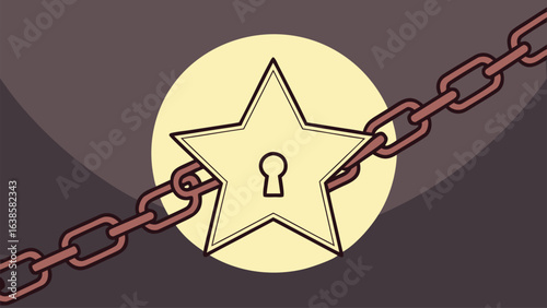 Star with Keyhole and Chain on Circular Background lock security