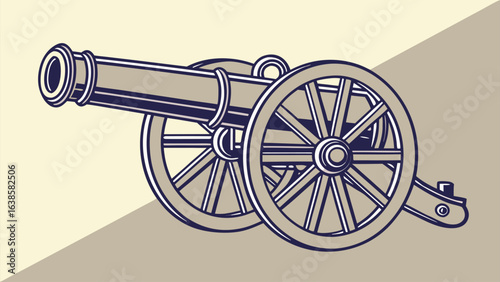 Stylized Old Cannon on Wheels with a Neutral Background artillery weapon