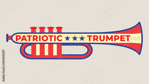 Trumpet With Patriotic USA Theme And Text Patriotic Trumpet musical instrument brass