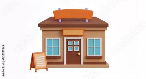 3D Stylized Cartoon Shop or Cafe Building with A-Frame Sign
