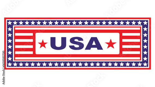 USA Text Inside Red White and Blue Star Border Frame America United States